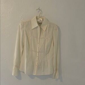 LOFT Cream Blouse Lace Feminine Victorian Style, size pet. 2, cotton/silk blend